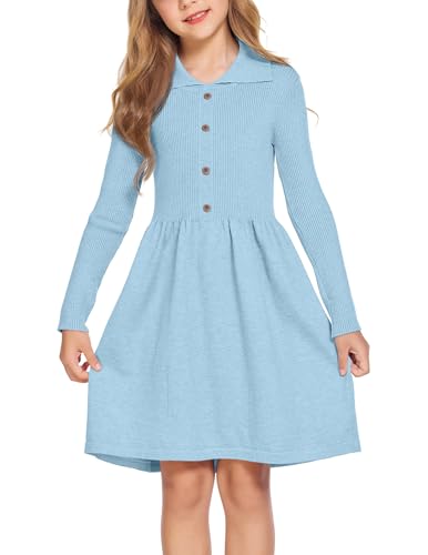 Flypigs Mädchen Langarm Pulloverkleid Kinder Bubikragen Strickkleid A-Linie Winterkleid Kinder Knöpfe Pullikleid Freizeitkleid Hellblau 140/9-10 Jahre Flypigs Mädchen Langarm Pulloverkleid Kinder Bubikragen Strickkleid A-Linie Winterkleid Kinder Knöpfe Pullikleid Freizeitkleid Hellblau 140/9-10 Jahre von Flypigs