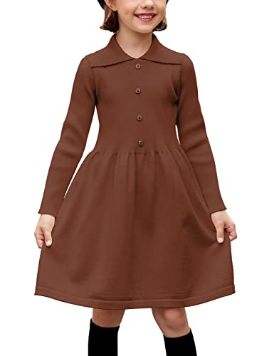Flypigs Mädchen Pullover Kleid Langarm Strickkleid Herbst Winter Einfarbig Skaterkleid Festlich Elegant Freizeitkleid, Braun, 4-5 Jahre, 104 110 von Flypigs