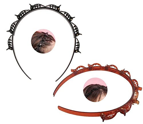Flysales Twist-Haarband, 2 Stück, für dünnes oder dickes Haar, Krokodilklemmen. Haarband im koreanischen Stil mit Zahnkamm für Mädchen und Frauen (Braun und Schwarz) von Flysales