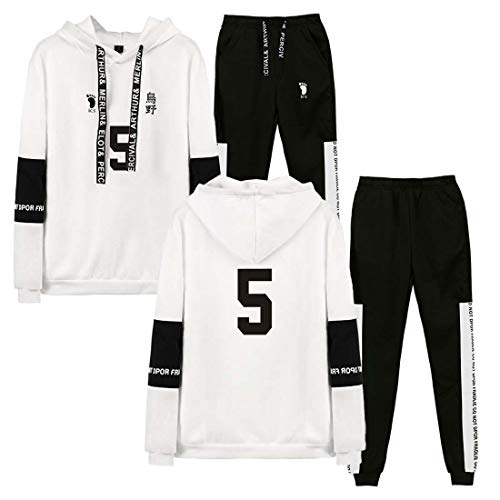 Flyself Damen Haikyuu Sportanzug Traingsanzug Jogginganzug Cosplay Costume Karasuno Kageyama Hinata Shyouyou Tobio Kapuzenpullover Lange Ärmel Sweatshirt + Sporthosen 2 Stück Sets Sportbekleidung von Flyself