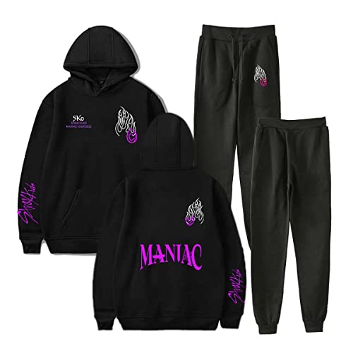 Flyself Damen Kpop Stray Kids MANIAC Sportanzug Traingsanzug Jogginganzug Herren 2 Stück Freizeitanzug Kapuzenpullover Langarm Hoodie & Jogginghose Fitness Sporthose und Trainingsjacke von Flyself