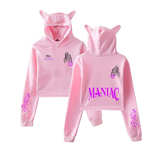 Flyself Damen Mädchen Kpop Stray Kids MANIAC Cropped Hoodie Sweatshirt Langarm Kurz Kapuzenpullover Crop Top Streetwear Pullover Kapuzenjacke von Flyself