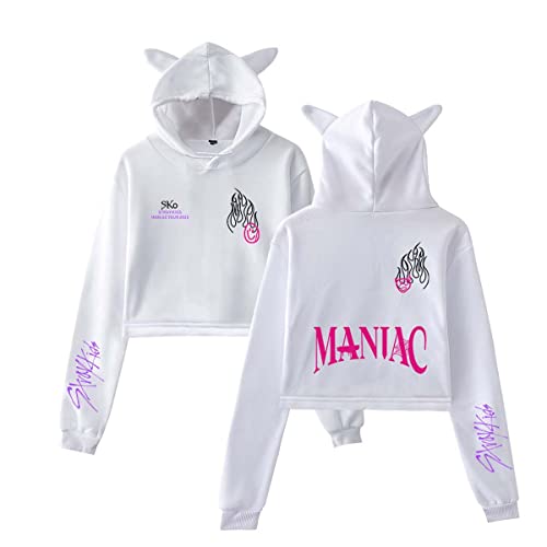 Flyself Damen Mädchen Kpop Stray Kids MANIAC Cropped Hoodie Sweatshirt Langarm Kurz Kapuzenpullover Crop Top Streetwear Pullover Kapuzenjacke von Flyself