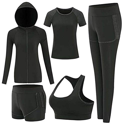 Flyself Damen Yoga Kleidung Anzug 5er-Set Sportanzug Atmungsaktiv Lauf Jogging Trainingsanzug Gym Fitness Outfit Trainings Sweatsuit von Flyself