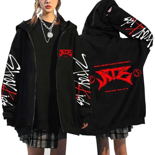 Flyself Herren Damen Kpop Kapuzenjacke Domin ATE Y2K Zip Hoodie Sweatshirt Harajuku Streetwear Sweater Langarm Pullover Oversized Jacke BangChan Hyunjin Han Felix Seungmin I.N von Flyself