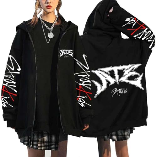 Flyself Herren Damen Kpop Kapuzenjacke Domin ATE Y2K Zip Hoodie Sweatshirt Harajuku Streetwear Sweater Langarm Pullover Oversized Jacke BangChan Hyunjin Han Felix Seungmin I.N von Flyself