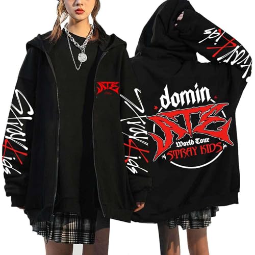 Flyself Herren Damen Kpop Kapuzenjacke Domin ATE Y2K Zip Hoodie Sweatshirt Harajuku Streetwear Sweater Langarm Pullover Oversized Jacke BangChan Hyunjin Han Felix Seungmin I.N von Flyself