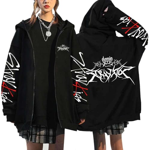 Flyself Herren Damen Kpop Kapuzenjacke Domin ATE Y2K Zip Hoodie Sweatshirt Harajuku Streetwear Sweater Langarm Pullover Oversized Jacke BangChan Hyunjin Han Felix Seungmin I.N von Flyself