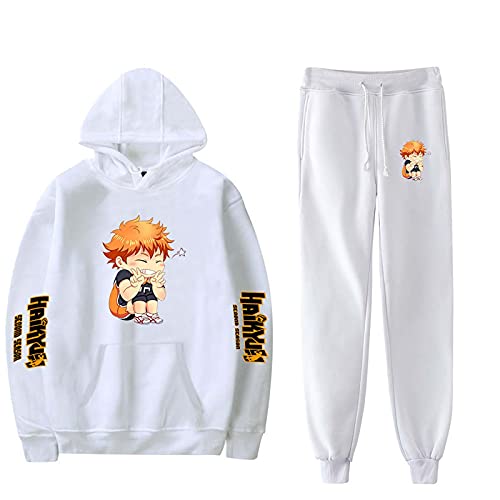 Flyself Japanese Anime Haikyuu Hoodie und Hose Jogginganzug Sportanzug Trainingsanzug Karasuno High School Hinata Shoyo Kostüm Kageyama Cosplay Kostüm Kapuzenpullover Fitness Outfit 2 Stück Sets von Flyself