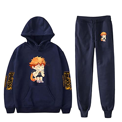 Flyself Japanese Anime Haikyuu Hoodie und Hose Jogginganzug Sportanzug Trainingsanzug Karasuno High School Hinata Shoyo Kostüm Kageyama Cosplay Kostüm Kapuzenpullover Fitness Outfit 2 Stück Sets von Flyself