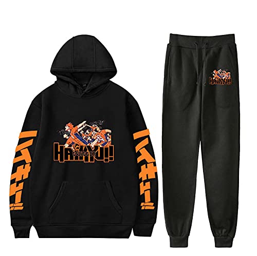 Flyself Japanese Anime Haikyuu Hoodie und Hose Jogginganzug Sportanzug Trainingsanzug Karasuno High School Hinata Shoyo Kostüm Kageyama Cosplay Kostüm Kapuzenpullover Fitness Outfit 2 Stück Sets von Flyself