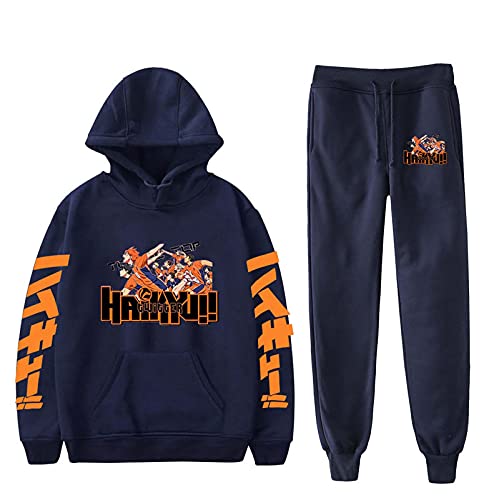 Flyself Japanese Anime Haikyuu Hoodie und Hose Jogginganzug Sportanzug Trainingsanzug Karasuno High School Hinata Shoyo Kostüm Kageyama Cosplay Kostüm Kapuzenpullover Fitness Outfit 2 Stück Sets von Flyself