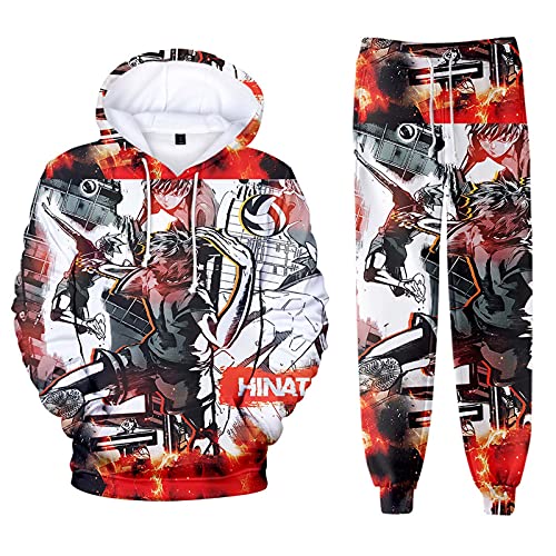 Flyself Jungen 3D Anime Haikyuu Sportanzug Traingsanzug Jogginganzug Cosplay Costume Karasuno High School Hoodie Sweatshirt Jacke und Hosen 2 Stück Sets von Flyself