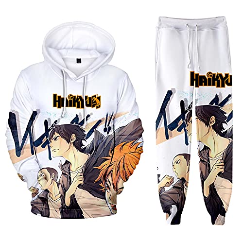 Flyself Jungen 3D Anime Haikyuu Sportanzug Traingsanzug Jogginganzug Cosplay Costume Karasuno High School Hoodie Sweatshirt Jacke und Hosen 2 Stück Sets von Flyself