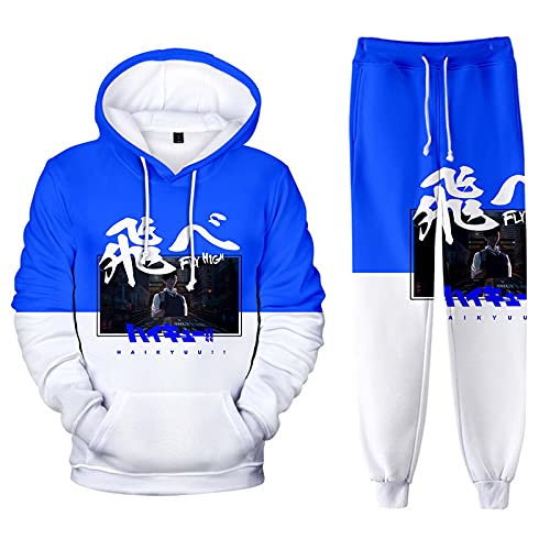 Flyself Jungen 3D Anime Haikyuu Sportanzug Traingsanzug Jogginganzug Cosplay Costume Karasuno High School Hoodie Sweatshirt Jacke und Hosen 2 Stück Sets von Flyself