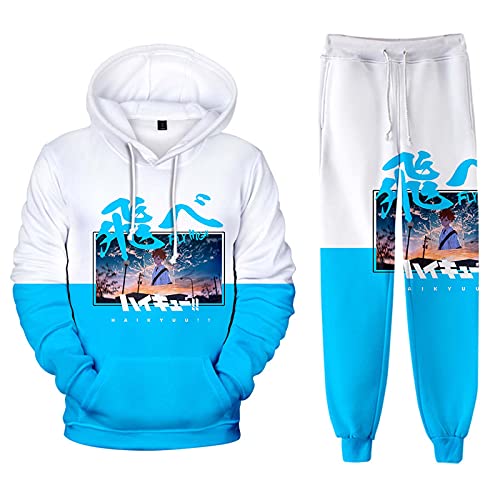 Flyself Jungen 3D Anime Haikyuu Sportanzug Traingsanzug Jogginganzug Cosplay Costume Karasuno High School Hoodie Sweatshirt Jacke und Hosen 2 Stück Sets von Flyself