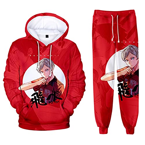 Flyself Jungen 3D Anime Haikyuu Sportanzug Traingsanzug Jogginganzug Cosplay Costume Karasuno High School Hoodie Sweatshirt Jacke und Hosen 2 Stück Sets von Flyself