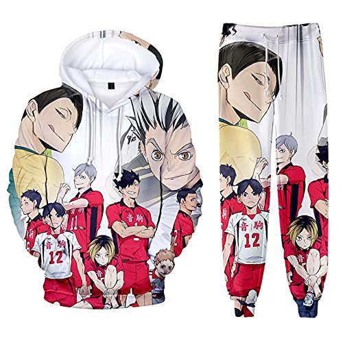 Flyself Jungen 3D Anime Haikyuu Sportanzug Traingsanzug Jogginganzug Cosplay Costume Karasuno High School Hoodie Sweatshirt Jacke und Hosen 2 Stück Sets von Flyself