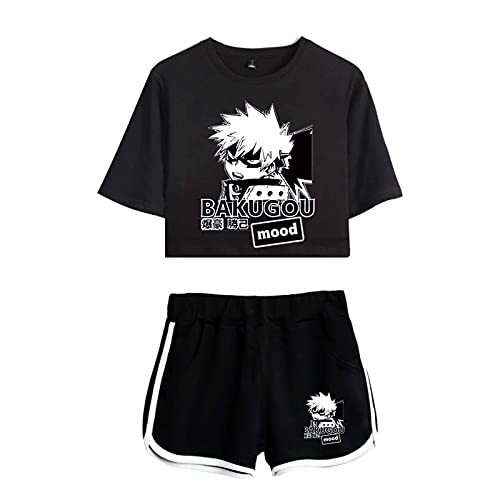 Flyself Jungen Mädchen Crop Top T-Shirt und Kurze Hose 2 Stück Anzug Bakugou Deku Katsuki Cosplay Freizeitanzug Sportanzug Trainingsanzüge Outfits von Flyself