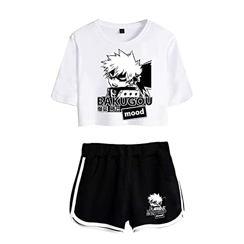 Flyself Jungen Mädchen Crop Top T-Shirt und Kurze Hose 2 Stück Anzug Bakugou Deku Katsuki Cosplay Freizeitanzug Sportanzug Trainingsanzüge Outfits von Flyself