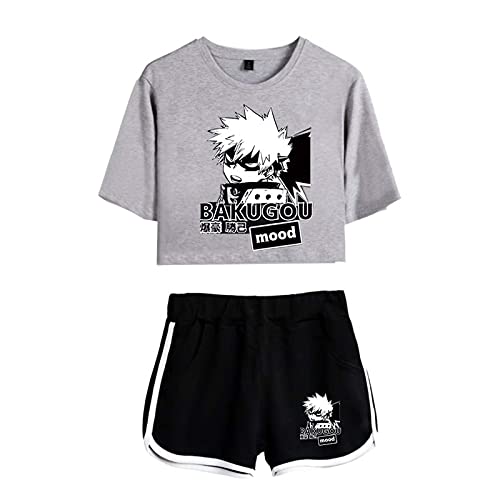 Flyself Jungen Mädchen Crop Top T-Shirt und Kurze Hose 2 Stück Anzug Bakugou Deku Katsuki Cosplay Freizeitanzug Sportanzug Trainingsanzüge Outfits von Flyself