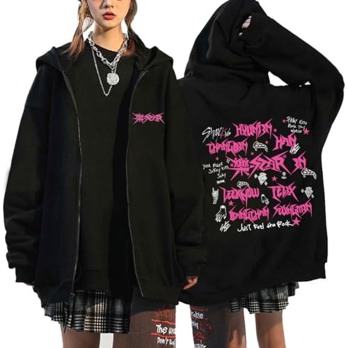 Flyself Kpop 樂-Star Rockstar Kapuzenpullover Herren Damen Y2K E-Girl Zip Up Hoodies Sweatshirts Pullover Casual Oberteile Harajuku Oversized Jacke BangChan Hyunjin Han Felix Seungmin I.N von Flyself