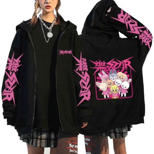 Flyself Kpop 樂-Star Rockstar Kapuzenpullover Herren Damen Y2K E-Girl Zip Up Hoodies Sweatshirts Pullover Casual Oberteile Harajuku Oversized Jacke BangChan Hyunjin Han Felix Seungmin I.N von Flyself