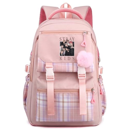 Flyself Kpop Stray Kids Schulrucksack Mädchen Teenager, Laptop-Rucksäcke 15,6 Zoll College Schultasche Anti-Diebstahl-Reise-Tagesrucksack Große Büchertaschen für Frauen Studenten von Flyself