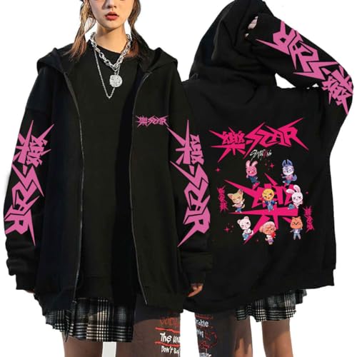 Flyself Kpop 樂-Star Rockstar Kapuzenpullover Herren Damen Y2K E-Girl Zip Up Hoodies Sweatshirts Pullover Casual Oberteile Harajuku Oversized Jacke BangChan Hyunjin Han Felix Seungmin I.N von Flyself