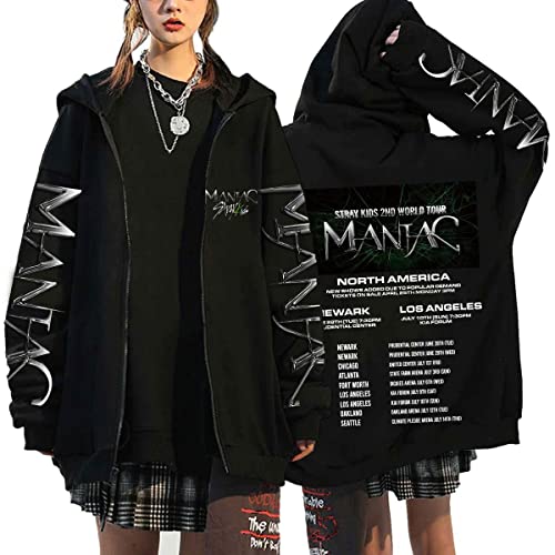 Flyself Kpop Stray Kids Title Song MANIAC Kapuzenpullover Herren Damen Y2K E-Girl Zip Up Hoodies Langarml Sweatshirts Pullover Casual Oberteile Harajuku Oversized Jacke, L von Flyself