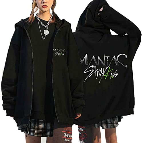 Flyself Kpop Stray Kids Title Song MANIAC Kapuzenpullover Herren Damen Y2K E-Girl Zip Up Hoodies Langarml Sweatshirts Pullover Casual Oberteile Harajuku Oversized Jacke, 4XL von Flyself