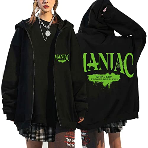 Flyself Kpop Title Song MANIAC Kapuzenpullover Herren Damen Y2K E-Girl Zip Up Hoodies Langarml Sweatshirts Pullover Casual Oberteile Harajuku Oversized Jacke von Flyself