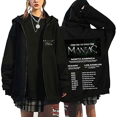 Flyself Kpop Stray Kids Title Song MANIAC Kapuzenpullover Herren Damen Y2K E-Girl Zip Up Hoodies Langarml Sweatshirts Pullover Casual Oberteile Harajuku Oversized Jacke, L von Flyself