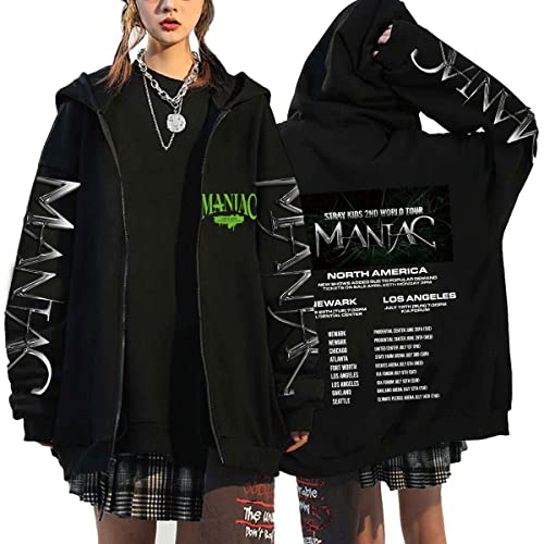 Flyself Kpop Stray Kids Title Song MANIAC Kapuzenpullover Herren Damen Y2K E-Girl Zip Up Hoodies Langarml Sweatshirts Pullover Casual Oberteile Harajuku Oversized Jacke von Flyself