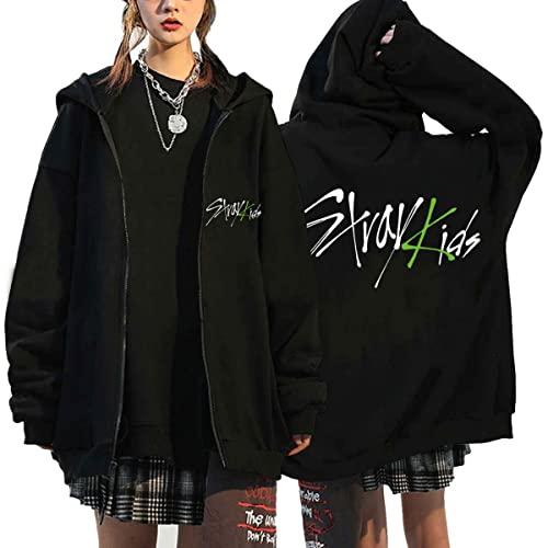 Flyself Kpop Stray Kids Title Song MANIAC Kapuzenpullover Herren Damen Y2K E-Girl Zip Up Hoodies Langarml Sweatshirts Pullover Casual Oberteile Harajuku Oversized Jacke, Black 9, 3XL von Flyself