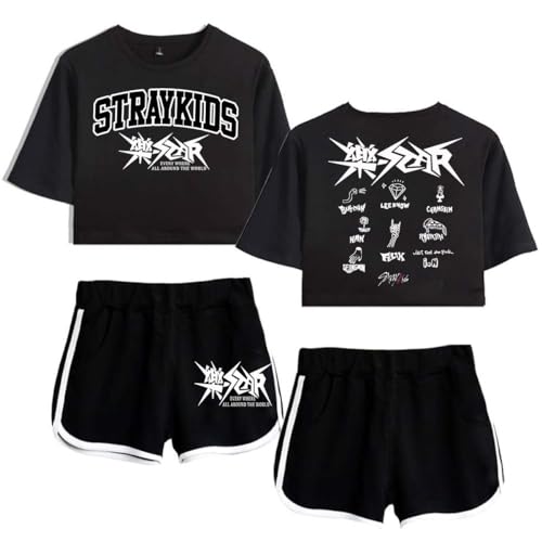 Flyself Kpop T-Shirts und Hosen Trainingsanzug Herren Damen 2023 Neues Album 樂-Star Kurzarm T-Shirt & Kurze Hose 2 Stücke Set Sportanzug Rock Star von Flyself