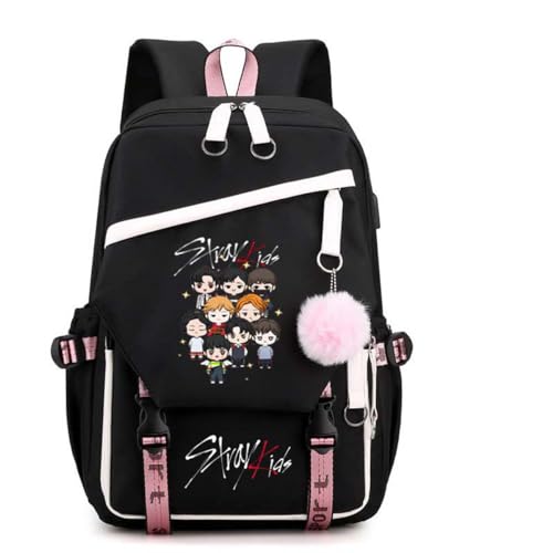 Flyself Schulrucksack Mädchen Teenager Kpop Stray Kids Laptop Rucksäcke 15,6 Zoll College Schultasche Anti-Diebstahl-Reise-Tagesrucksack Große Büchertaschen für Frauen Studenten von Flyself