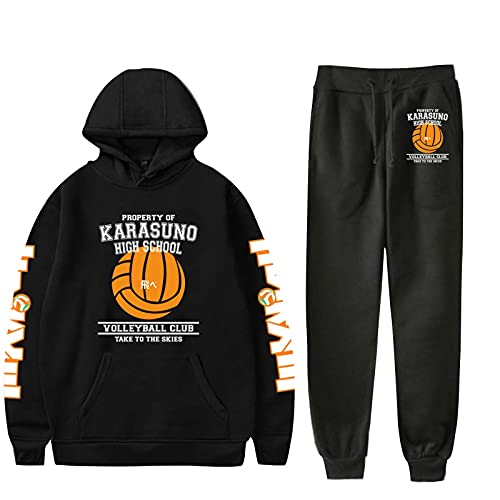 Flyself Unisex Haikyuu Hoodie Sweatshirt Jacke+ Hosen Jogginganzug Trainingsanzug Männer Karasuno High School Sportanzug Fitness Outfit 2 Stück Sets von Flyself