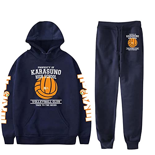 Flyself Unisex Haikyuu Hoodie Sweatshirt Jacke+ Hosen Jogginganzug Trainingsanzug Männer Karasuno High School Sportanzug Fitness Outfit 2 Stück Sets von Flyself