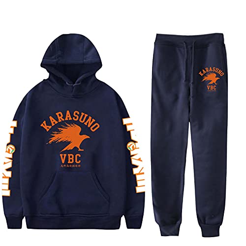 Flyself Unisex Haikyuu Hoodie Sweatshirt Jacke+ Hosen Jogginganzug Trainingsanzug Männer Karasuno High School Sportanzug Fitness Outfit 2 Stück Sets von Flyself