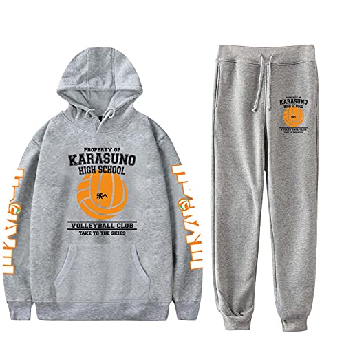 Flyself Unisex Haikyuu Hoodie Sweatshirt Jacke+ Hosen Jogginganzug Trainingsanzug Männer Karasuno High School Sportanzug Fitness Outfit 2 Stück Sets von Flyself