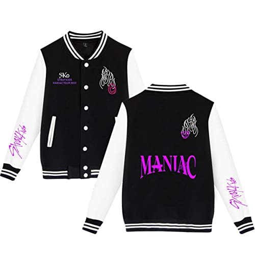 Flyself Unisex Jungen Mädchen College Jacke Sweatjacke Baseball Jacke Kpop Stray Kids MANIAC Varsity Kapuzenpullover Sportjacke Urban Stehkragen Streetwear von Flyself