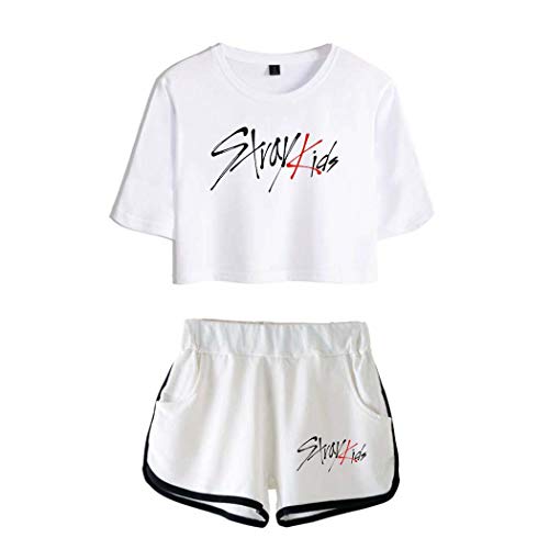 Flyself Unisex Kpop Stray Kids T-Shirts und Hosen Kurzarm T-Shirt & Kurze Hose 2 Stücke Set für Herren und Damen von Flyself