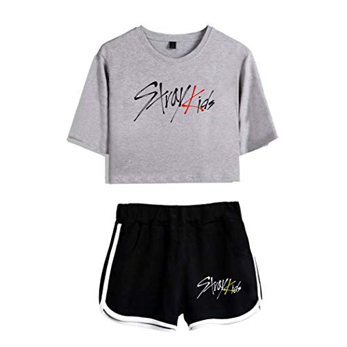 Flyself Unisex Kpop Stray Kids T-Shirts und Hosen Kurzarm T-Shirt & Kurze Hose 2 Stücke Set für Herren und Damen von Flyself