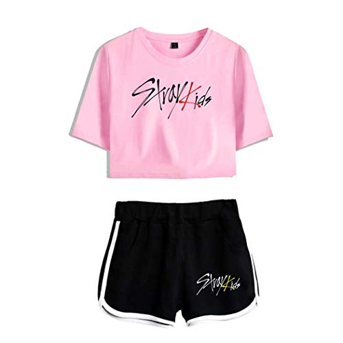 Flyself Unisex Kpop Stray Kids T-Shirts und Hosen Kurzarm T-Shirt & Kurze Hose 2 Stücke Set für Herren und Damen von Flyself