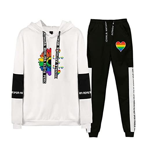 Flyself Unisex Trainingsanzug Love is Love LGBT Gay Lesbian Pride Kapuzenpullover + Lange Sweathose 2 Stück Sportsuit Jogginganzug Sportanzug Langarm Pullover Sweatshirts Hose Streetwear Sportswear von Flyself