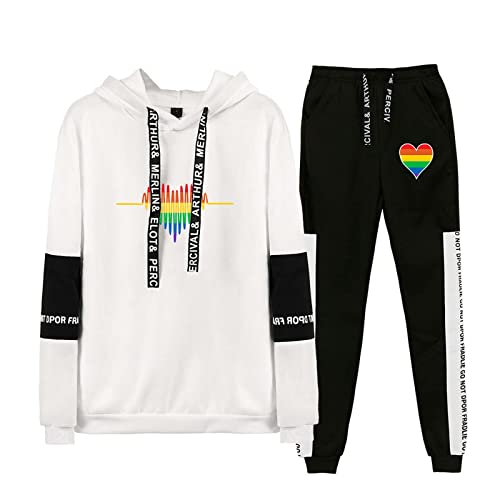 Flyself Unisex Trainingsanzug Love is Love LGBT Gay Lesbian Pride Kapuzenpullover + Lange Sweathose 2 Stück Sportsuit Jogginganzug Sportanzug Langarm Pullover Sweatshirts Hose Streetwear Sportswear von Flyself