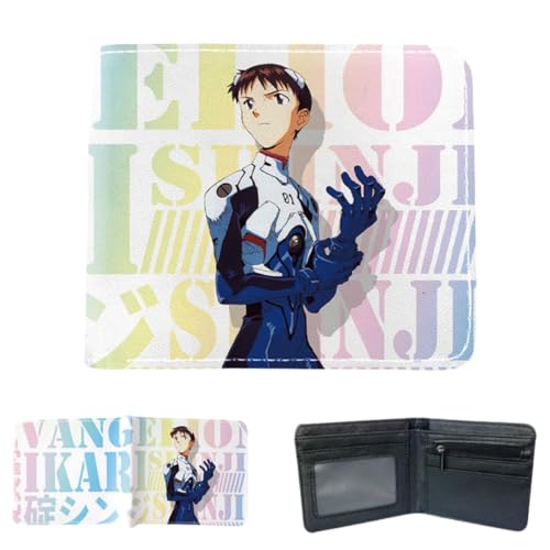 Flyshun Ayanami Rei Anime Brieftasche für Frauen Männer schlanke Leder Bifold Bi-Fold Brieftaschen, Schwarze Geldbörse, ID Kreditkarte Null Brieftasche Cosplay Zubehör (Ikari Shinji 1) von Flyshun