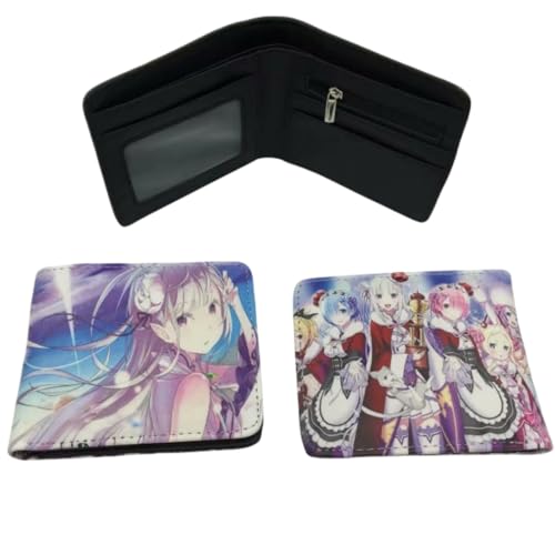 Flyshun Emilia Anime Brieftasche für Frauen Männer schlanke Leder Bifold Bi-Fold Brieftaschen, Schwarze Geldbörse Brieftaschen, ID Kreditkarte Null Brieftasche Cosplay Zubehör (Emilia 1) von Flyshun