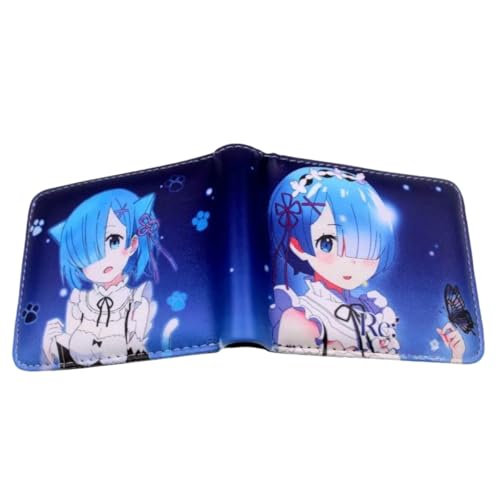 Flyshun Emilia Anime Brieftasche für Frauen Männer schlanke Leder Bifold Bi-Fold Brieftaschen, Schwarze Geldbörse Brieftaschen, ID Kreditkarte Null Brieftasche Cosplay Zubehör (Rem 1) von Flyshun